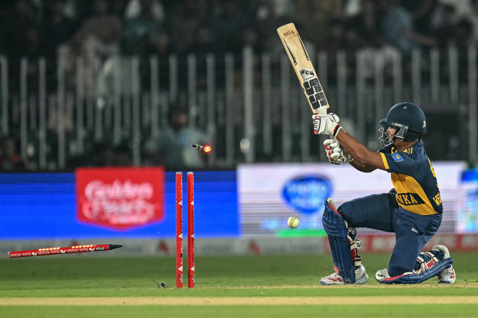 Dunith Wellalage is clean bowled
